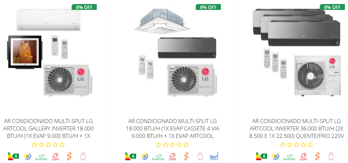 Ar Condicionado Multi-Split LG Inverter 30.000 BTU/h (2x 8.500 e