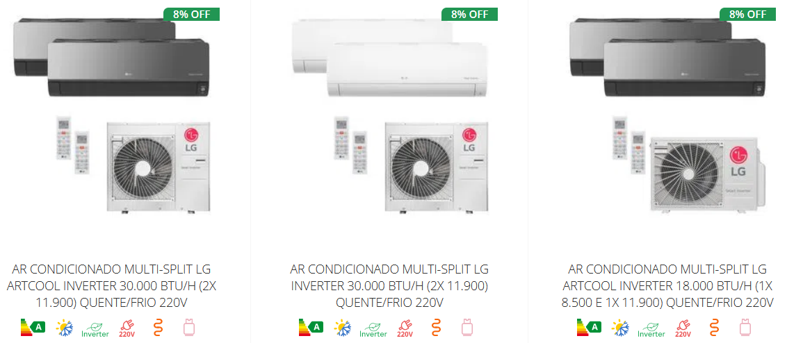 Ar Condicionado Multi-Split LG Inverter 30.000 BTU/h (2x 8.500 e